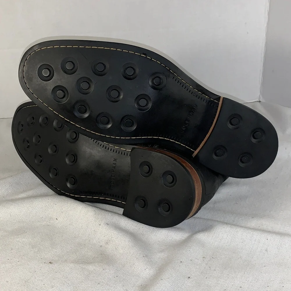 Cole Haan Mens Black Leather Lace-Up Ankle Boots